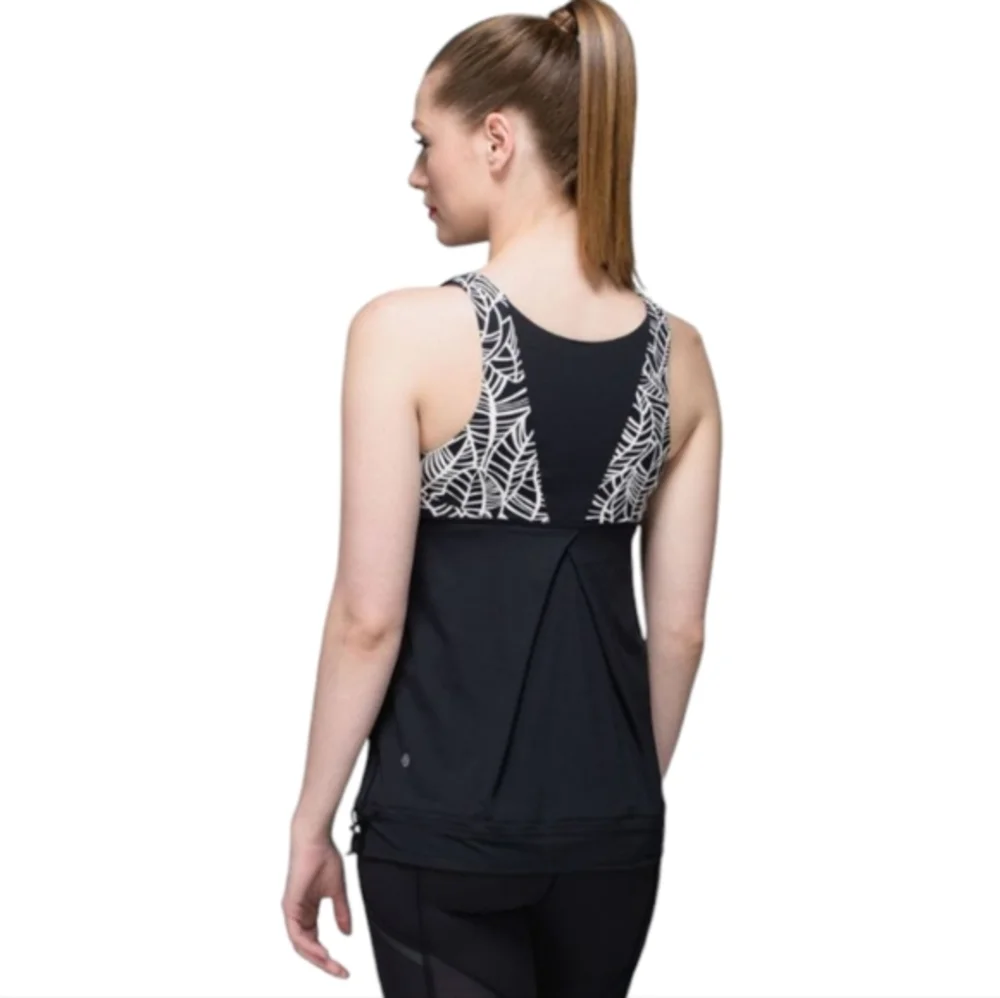 Lululemon Black White Cinch Waist Athletic‎ Tank Top Size 4 Running Yoga